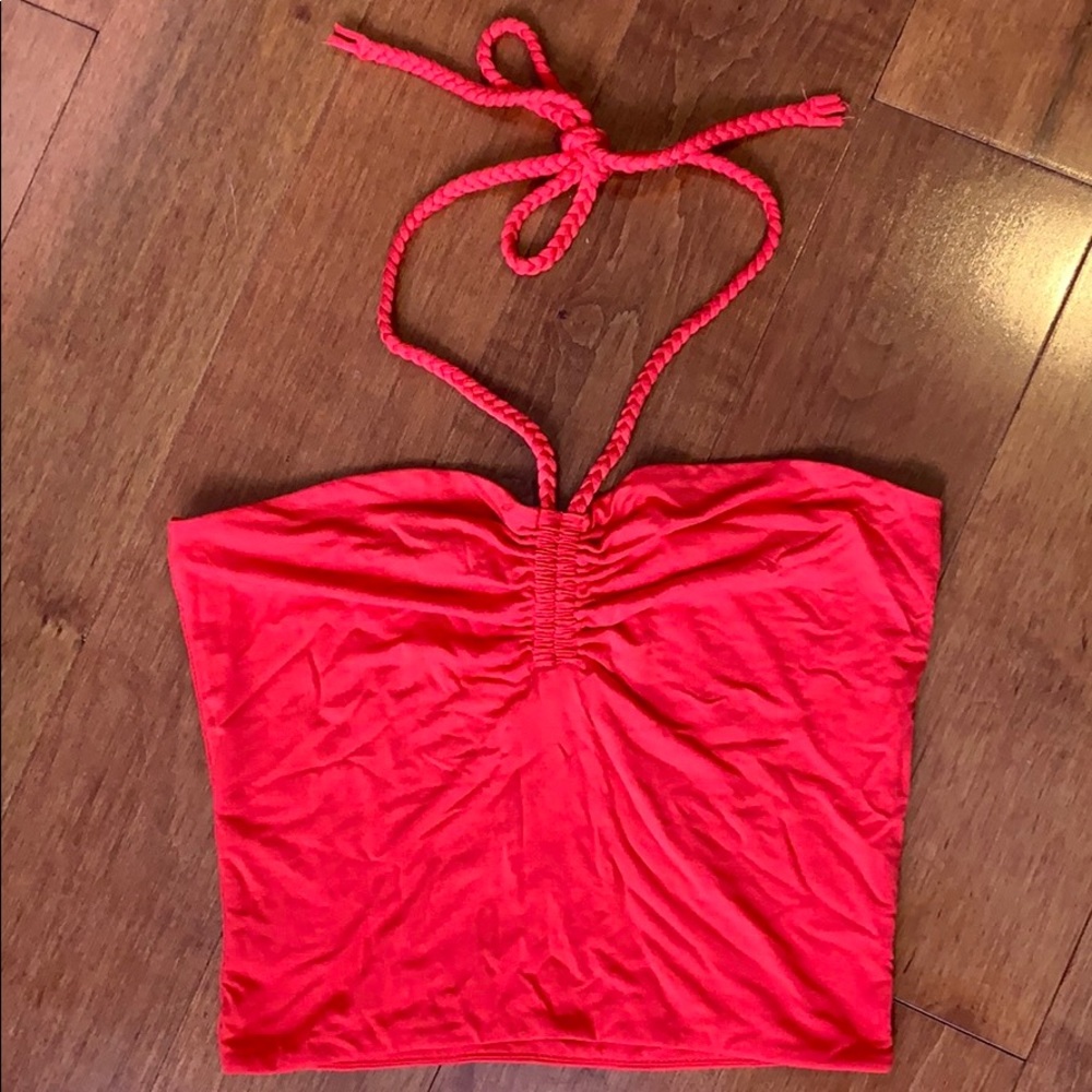 Red Self-Tie Halter Bandeau Tube Top